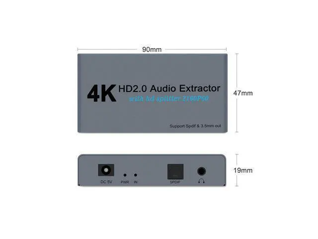 Alt view image 4 of 7 - HDMI2.0 Splitter 1 in 2 Out with HDMI 1X2 Audio Extractor + Optical and 3.5mm Audio Output Powered Splitter 1 Source onto 2 Displays Support 3D 4K60HZ for PS4 Xbox One DVD Blu-ray Player TV Projector