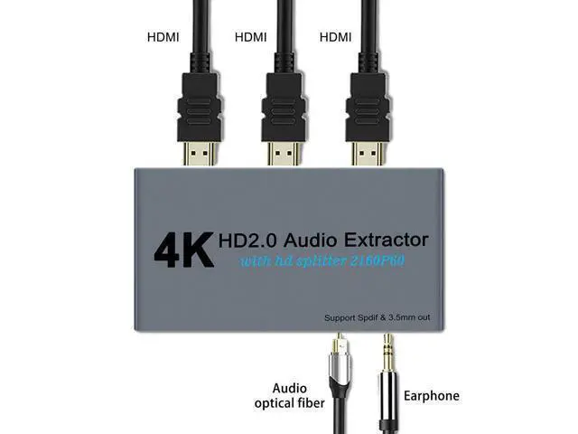 Alt view image 5 of 7 - HDMI2.0 Splitter 1 in 2 Out with HDMI 1X2 Audio Extractor + Optical and 3.5mm Audio Output Powered Splitter 1 Source onto 2 Displays Support 3D 4K60HZ for PS4 Xbox One DVD Blu-ray Player TV Projector