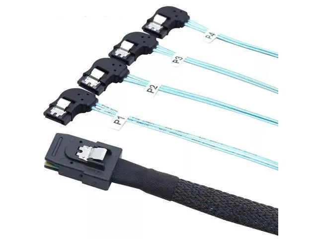 Alt view image 3 of 5 - Vszerda Mini SAS HD SFF-8087 to 4 Ports SATA Left Angle Connection Cable 100CM