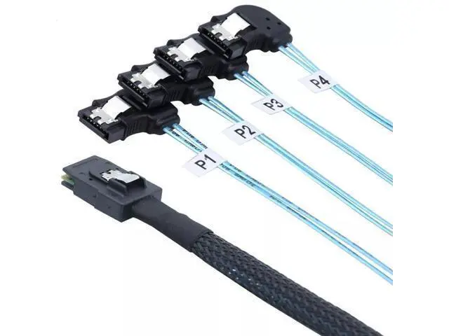 Alt view image 4 of 5 - Vszerda Mini SAS HD SFF-8087 to 4 Ports SATA Left Angle Connection Cable 100CM
