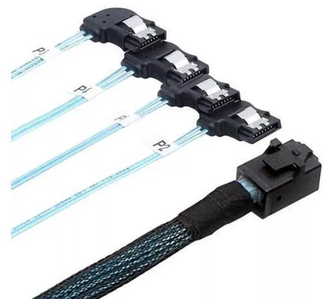 Alt view image 2 of 5 - Vszerda Mini SAS HD SFF-8643 to 4 Ports Right Angle SATA Server Connections Cable 100CM