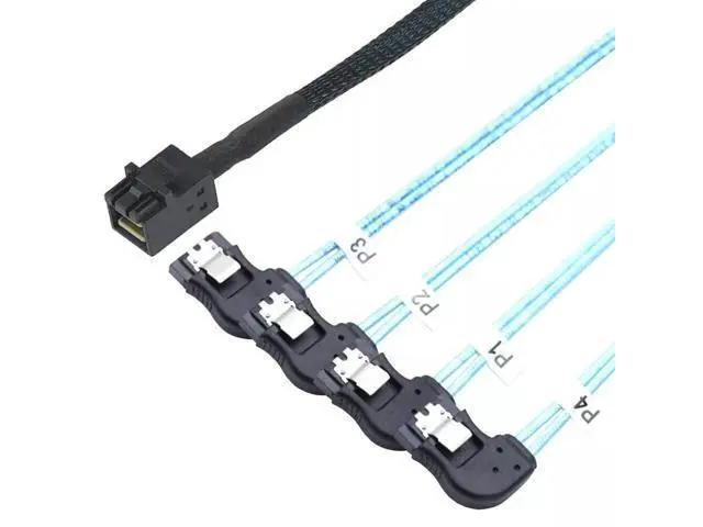 Alt view image 4 of 5 - Vszerda Mini SAS HD SFF-8643 to 4 Ports Right Angle SATA Server Connections Cable 100CM