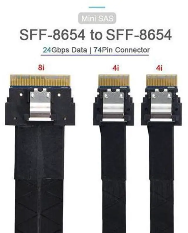Alt view image 3 of 7 - Vszerda PCI-E Ultraport Slimline SAS Slim 4.0 SFF-8654 8i 74pin to Dual SFF-8654 4i 38Pin Cable 40cm PCI-Express