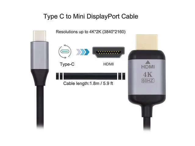 Alt view image 7 of 7 - Vszerda 1.8m USB 3.1 Type C USB-C Source to HDMI HDTV Displays Male 4K Monitor Cable for Laptop