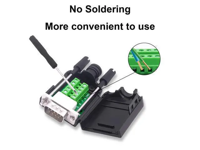 Alt view image 4 of 7 - Vszerda DB9 Male Solderless Connector Breakout Board RS232 D-SUB 9 Pin Serial Adapter Terminal Block with Case-2 Packs (Male)