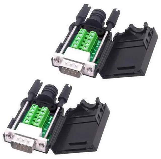 Main image of Vszerda DB9 Male Solderless Connector Breakout Board RS232 D-SUB 9 Pin Serial Adapter Terminal Block with Case-2 Packs (Male)