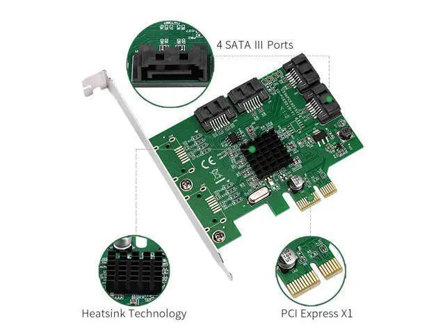 Alt view image 2 of 7 - Vszerda 4 Port SATA III Expansion Card with Low Profile Bracket - 6Gbps SATA 3.0 Controller PCI Express x1 Marvell 9215 for Windows 11/10/8/7/XP/Vista/Linux