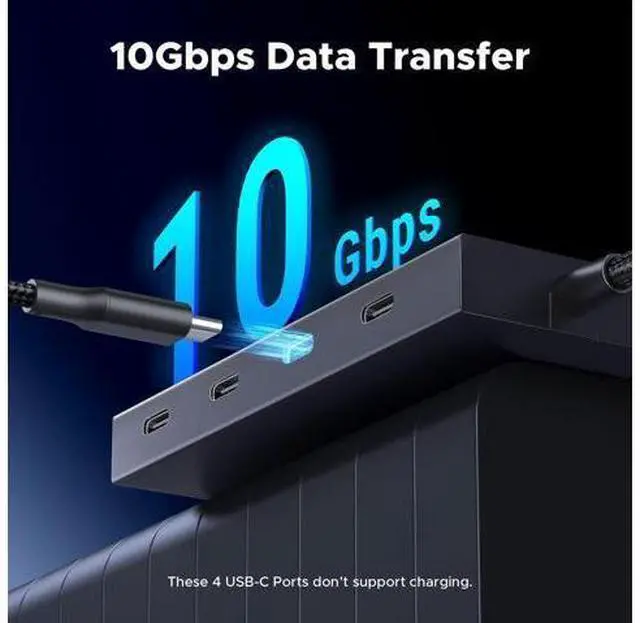 Alt view image 3 of 7 - UGREEN Powered 100W 10Gbps USB C Hub - 5 in 1 Adapter with 4 USB-C, 100W PD Ports for MacBook/Air, iPad Pro, iPhone, Surface, Laptops and More