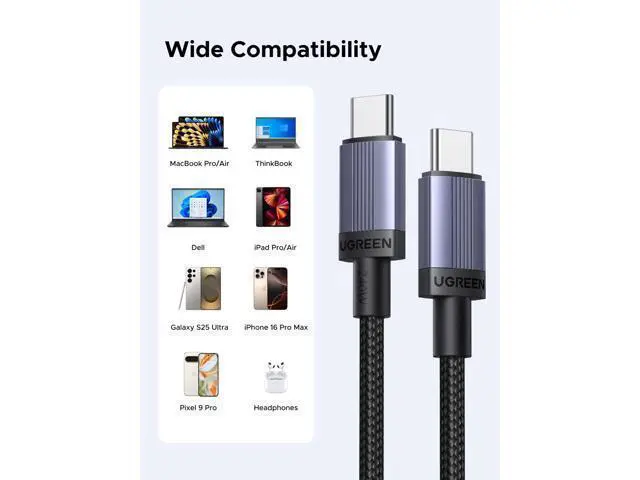 Alt view image 5 of 14 - UGREEN 2-Pack 240W USB C to USB C Cable, Fast Charging USB C Cable for iPhone 17 Pro Max/16/15, Galaxy S25/S24/S23, Pixel 10/9/8, MacBook Pro/Air, ThinkBook, Dell XPS, iPad Pro/Air, Steam Deck, 3.3FT