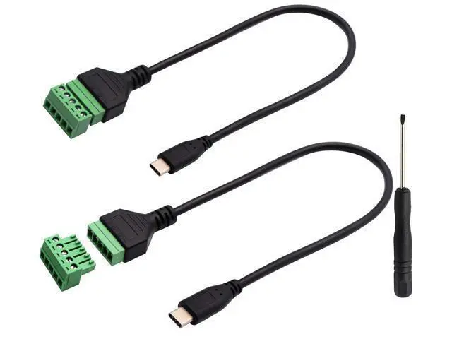 Main image of Vszerda Type C USB Screw Terminal Block Connector Cable 2.0 Type C USB Male Plug to 5 Pin Way Female Bolt Screw with Shield terminals Pluggable Type Adapter Connector Converter Cable30CM2Pack Male