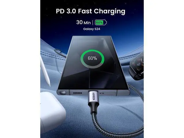 Alt view image 3 of 7 - UGREEN USB C to USB C Cable 3.3FT, 60W 2-Pack USB C Cable Nylon Braided Type C Cord for iPhone 17/16, Galaxy S25/S24/S23, Pixel 10/9, MacBook Air/Pro, Dell XPS, iPad Pro/Mini/Air, Switch, Steam Deck