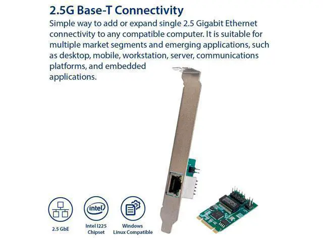 Alt view image 2 of 6 - Vszerda 2.5 Gigabit Ethernet M.2 M+B Key Interface Card 10/100/1000/25000 Mbps RJ45 LAN Intel I225 Chipset,Black,SY-PEX24075