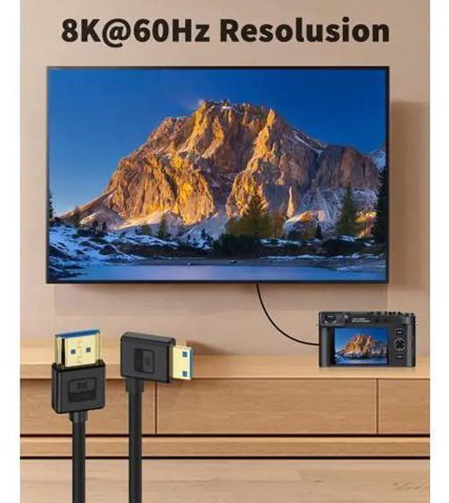 Alt view image 4 of 7 - Vszerda Ultra Thin 8K Mini HDMI to HDMI Cable 1ft, 48Gbps Right Angle 90 Degree Soft Slim Mini HDMI 2.1 Silicone Cable Supports 8K@60Hz/4K@60Hz for Camera, Laptop, HDTV