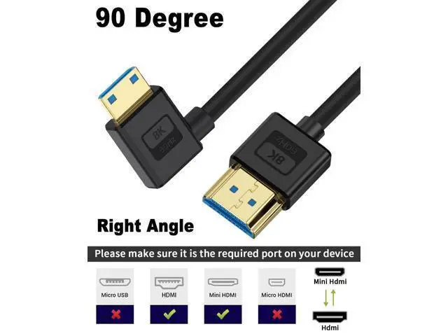 Alt view image 5 of 7 - Vszerda Ultra Thin 8K Mini HDMI to HDMI Cable 1ft, 48Gbps Right Angle 90 Degree Soft Slim Mini HDMI 2.1 Silicone Cable Supports 8K@60Hz/4K@60Hz for Camera, Laptop, HDTV