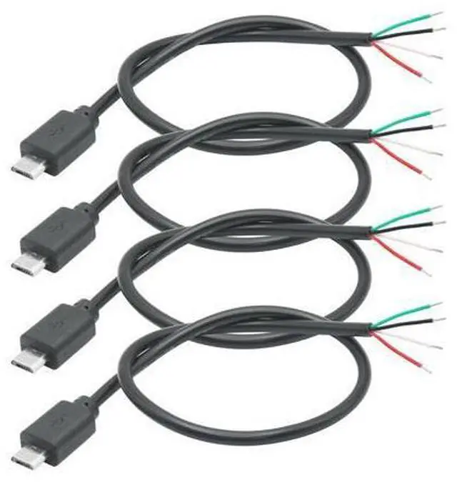 Main image of Vszerda 4Pcs Short Micro USB Male 4 Pin Bare Wire 11inch,24AWG USB 5V/2A 4 Pin Pigtail Open End Power and Data Cable,for USB Equipment Installed or Replacement Repair DIY Cable