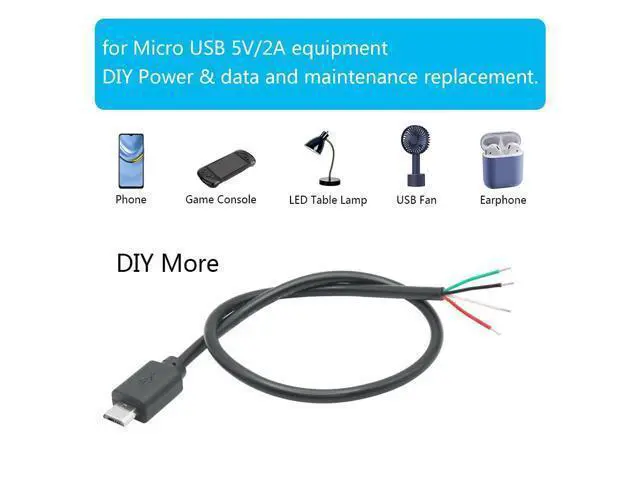 Alt view image 6 of 7 - Vszerda 4Pcs Short Micro USB Male 4 Pin Bare Wire 11inch,24AWG USB 5V/2A 4 Pin Pigtail Open End Power and Data Cable,for USB Equipment Installed or Replacement Repair DIY Cable
