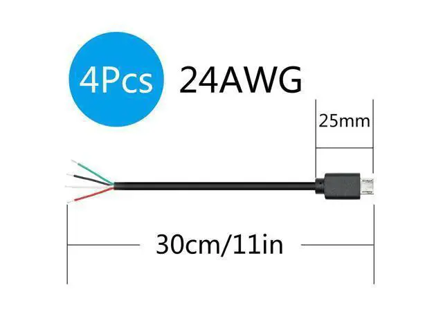 Alt view image 7 of 7 - Vszerda 4Pcs Short Micro USB Male 4 Pin Bare Wire 11inch,24AWG USB 5V/2A 4 Pin Pigtail Open End Power and Data Cable,for USB Equipment Installed or Replacement Repair DIY Cable