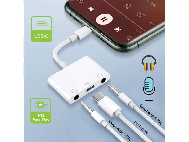 Alt view image 2 of 7 - Vszerda USB C Hub Type C to Dual 3.5mm Audio AUX & MIC Sound Card with PD Power Charge Adapter 3 in 1 USB Extender Compatible with Laptop Tablet Phone