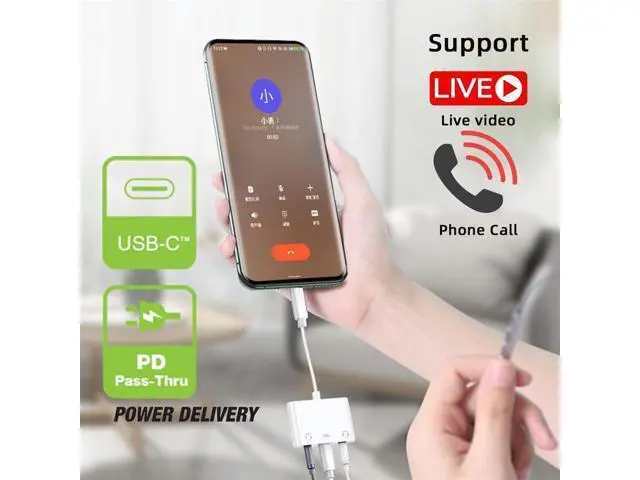 Alt view image 6 of 7 - Vszerda USB C Hub Type C to Dual 3.5mm Audio AUX & MIC Sound Card with PD Power Charge Adapter 3 in 1 USB Extender Compatible with Laptop Tablet Phone