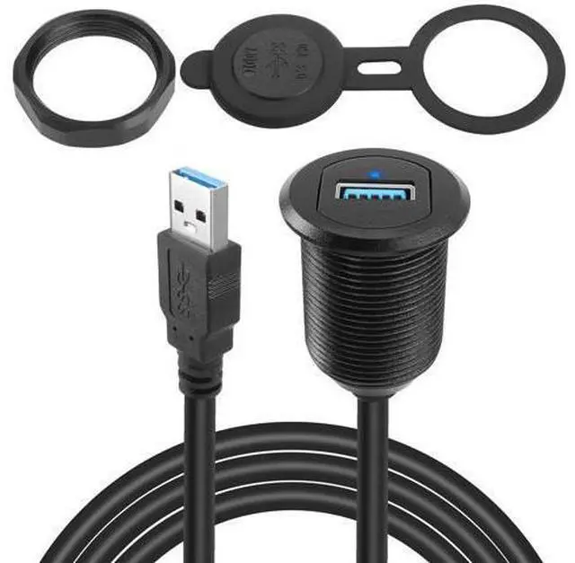 Main image of Vszerda 5Gbps USB 3.0 Threaded Fixed Embedded Car Waterproof Cable USB3.0 Female to Male Panel Mount Extension Cable with LED Light Aluminium Housing,for Dashboard Car Boat Motorbike,2M/6.5ft