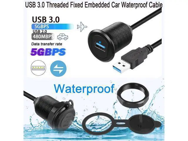 Alt view image 4 of 7 - Vszerda 5Gbps USB 3.0 Threaded Fixed Embedded Car Waterproof Cable USB3.0 Female to Male Panel Mount Extension Cable with LED Light Aluminium Housing,for Dashboard Car Boat Motorbike,2M/6.5ft