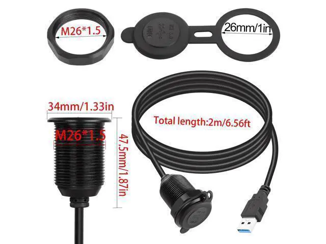 Alt view image 6 of 7 - Vszerda 5Gbps USB 3.0 Threaded Fixed Embedded Car Waterproof Cable USB3.0 Female to Male Panel Mount Extension Cable with LED Light Aluminium Housing,for Dashboard Car Boat Motorbike,2M/6.5ft