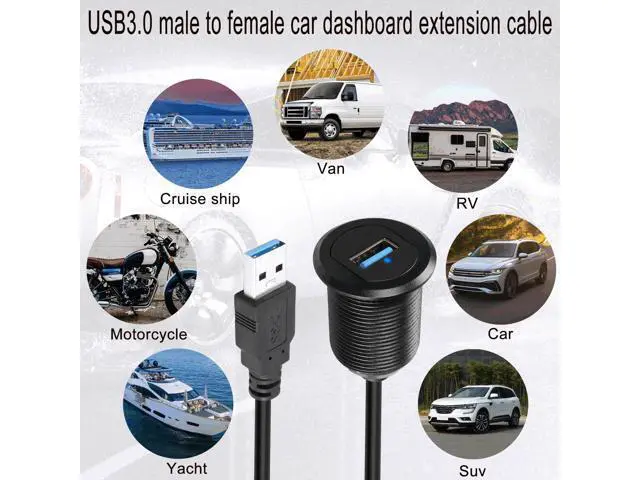 Alt view image 7 of 7 - Vszerda 5Gbps USB 3.0 Threaded Fixed Embedded Car Waterproof Cable USB3.0 Female to Male Panel Mount Extension Cable with LED Light Aluminium Housing,for Dashboard Car Boat Motorbike,2M/6.5ft