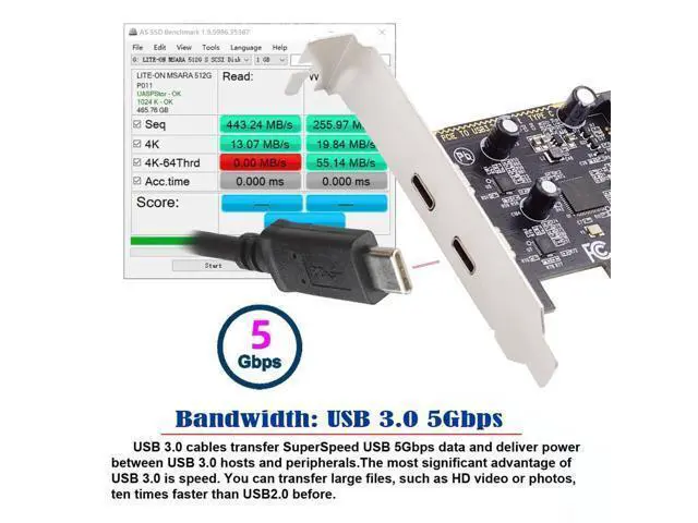 Alt view image 2 of 14 - Vszerda USB PCI-E Express 1x Card USB3.1 Gen1 5Gbps Dual Type-C USB-C Female to PCI-E Adapter ASM1042 with Low Profile Bracket