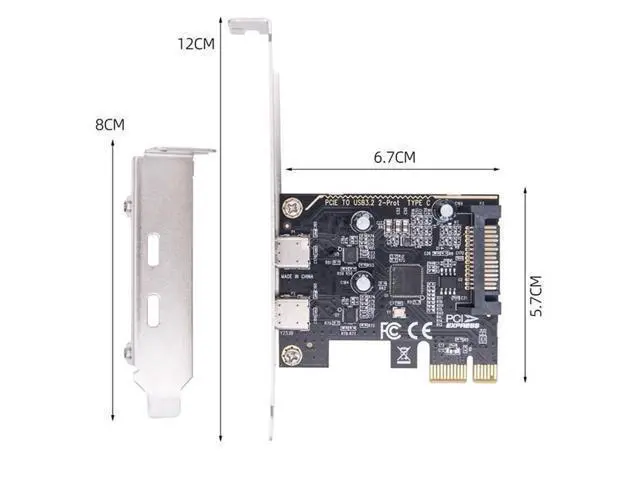 Alt view image 5 of 14 - Vszerda USB PCI-E Express 1x Card USB3.1 Gen1 5Gbps Dual Type-C USB-C Female to PCI-E Adapter ASM1042 with Low Profile Bracket