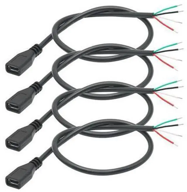 Main image of Vszerda 4Pcs Short Micro USB Female 4 Pin Bare Wire 11inch,24AWG USB 5V/2A 4 Pin Pigtail Open End Power and Data Cable,for USB Equipment Installed or Replacement Repair DIY Cable