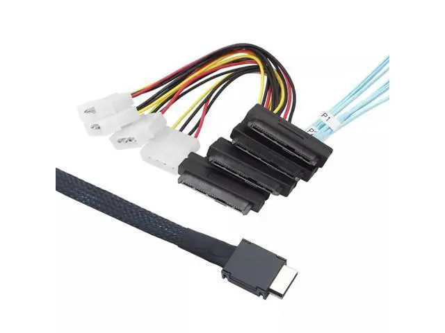 Alt view image 4 of 4 - Vszerda Mini SAS SFF-8611 OCuLink 4I to SFF-8482 with 4X Molex Power Adapter Cable 100CM
