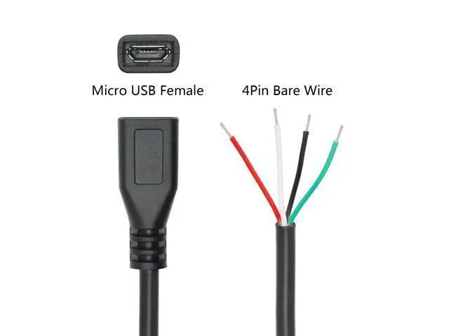 Alt view image 3 of 7 - Vszerda 4Pcs Short Micro USB Female 4 Pin Bare Wire 11inch,24AWG USB 5V/2A 4 Pin Pigtail Open End Power and Data Cable,for USB Equipment Installed or Replacement Repair DIY Cable