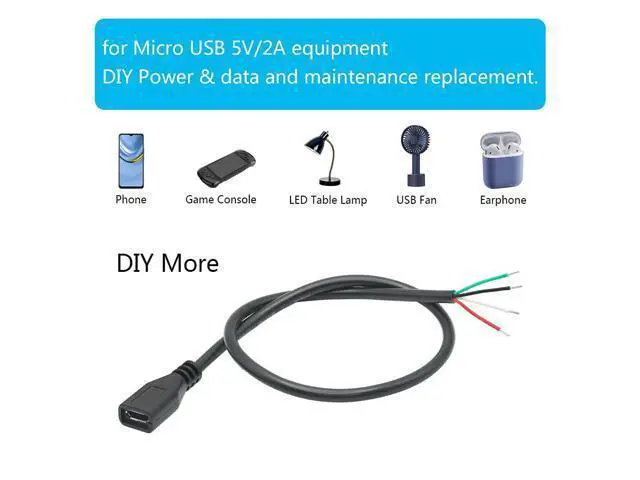 Alt view image 6 of 7 - Vszerda 4Pcs Short Micro USB Female 4 Pin Bare Wire 11inch,24AWG USB 5V/2A 4 Pin Pigtail Open End Power and Data Cable,for USB Equipment Installed or Replacement Repair DIY Cable