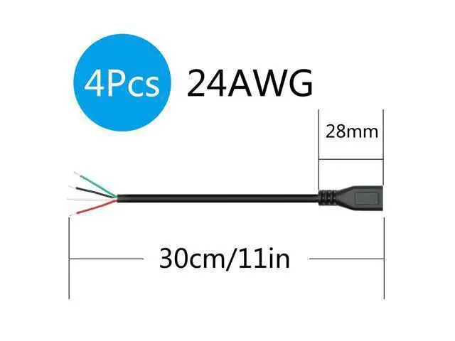 Alt view image 7 of 7 - Vszerda 4Pcs Short Micro USB Female 4 Pin Bare Wire 11inch,24AWG USB 5V/2A 4 Pin Pigtail Open End Power and Data Cable,for USB Equipment Installed or Replacement Repair DIY Cable