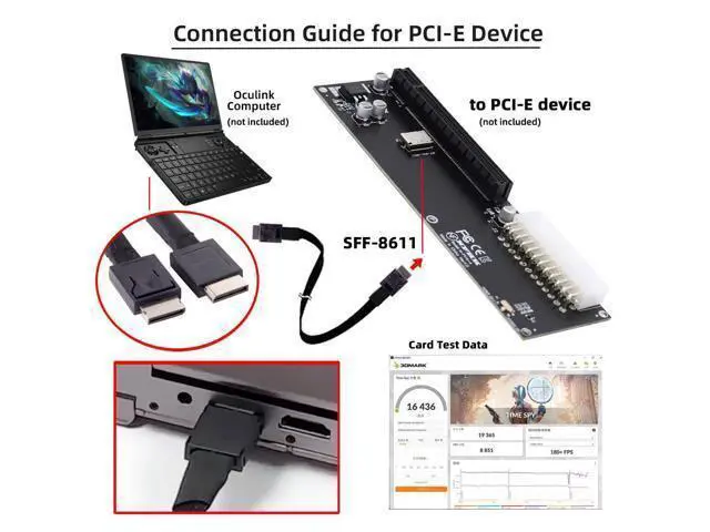 Alt view image 4 of 7 - Vszerda Straight Type Connector OcuLink PCI-Express SFF-8611 4i Male to PCIe SFF-8611 Male Data Active Cable for External eGPU SSD, 50cm