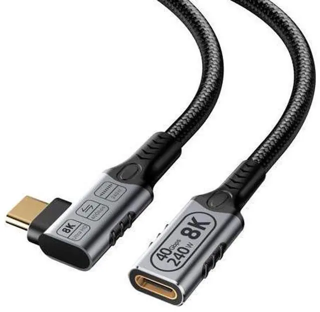 Main image of right angle type c extension 3.3FT/1M for Thunderbolt 4 Extension Cable high Speed 40Gbps Data Transfer, 8k/4k@60hz video,240w Fast Charging,male to female usb-c high speed 90 degree extension cable.