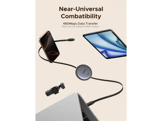 Alt view image 7 of 7 - UGREEN 100W Nexode Retractable USB C Cable, Type C Cord USB C Charger Cable for iPhone 17/16/15, MacBook Pro/Air, Galaxy S25/S24/S23, iPad Pro/Air, Pixel 10/9, Switch, AirPods, Black, 3.3FT