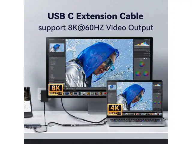 Alt view image 3 of 14 - right angle type c extension 3.3FT/1M for Thunderbolt 4 Extension Cable high Speed 40Gbps Data Transfer, 8k/4k@60hz video,240w Fast Charging,male to female usb-c high speed 90 degree extension cable.