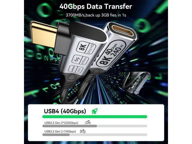 Alt view image 4 of 14 - right angle type c extension 3.3FT/1M for Thunderbolt 4 Extension Cable high Speed 40Gbps Data Transfer, 8k/4k@60hz video,240w Fast Charging,male to female usb-c high speed 90 degree extension cable.