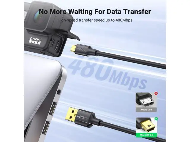 Alt view image 3 of 7 - UGREEN 10 FT USB 2.0 Cable - Mini B Compatible with Garmin Nuvi GPS, Dash Cam, Camera, PS3 Controller, Hard Drive, GoPro Hero 3+, PDA