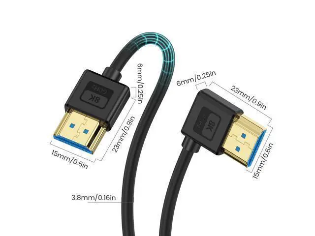 Alt view image 2 of 7 - Vszerda 8K Short HDMI to HDMI Cable 1ft, Ultra Thin Slim Flexible Silicone 90 Degree Right Angle HDMI 2.1 Cable 48Gbps 8K@60Hz Compatible for TV/HDTV/PS5/PC/Monitor
