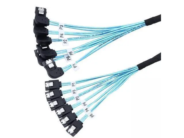 Alt view image 3 of 5 - Vszerda SAS4.0 6 SATA to 6 SATA 7Pin Female Right Angle SSD Solid State Drive Data Cable 100CM