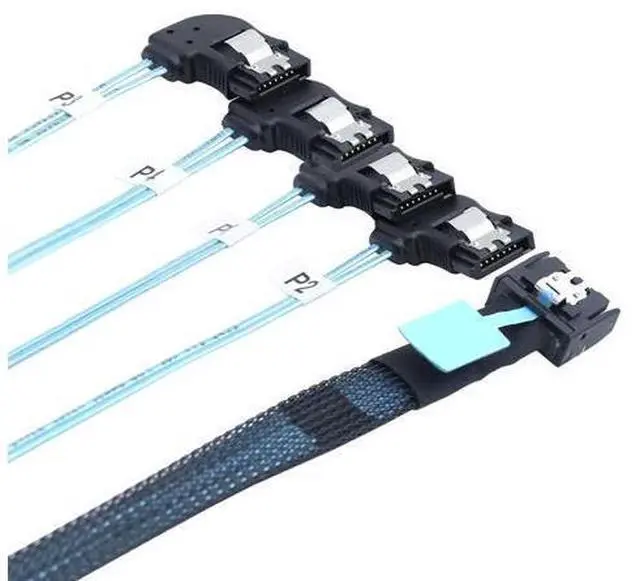 Main image of Vszerda Slimline Mini SAS MCIO SFF-8654 4I 38P to 4X SATA Right Angle Hard Drive Cable 100CM