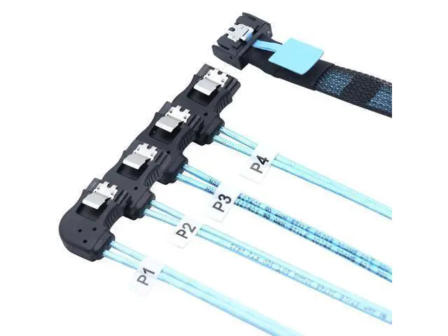 Alt view image 2 of 3 - Vszerda Slimline Mini SAS MCIO SFF-8654 4I 38P to 4X SATA Right Angle Hard Drive Cable 100CM