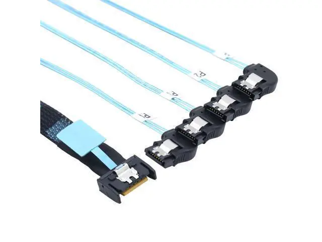 Alt view image 3 of 3 - Vszerda Slimline Mini SAS MCIO SFF-8654 4I 38P to 4X SATA Right Angle Hard Drive Cable 100CM