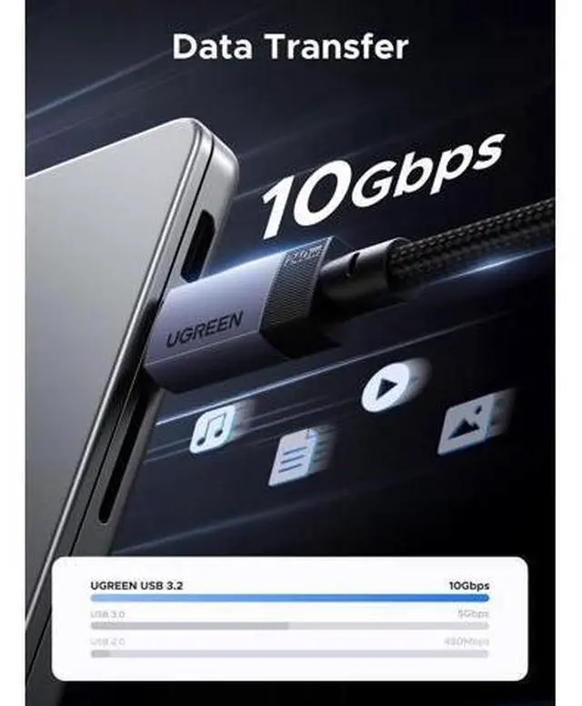 Alt view image 2 of 14 - UGREEN 240W USB C Cable Gen2 10Gbps USB 3.2, 4K 60Hz Video Output Fast Charging Compatible with iPhone 17/16/15 Pro Max, NVMe SSD, Monitor, Galaxy S25/S24/S23 Ultra, MacBook Pro, 3.3FT
