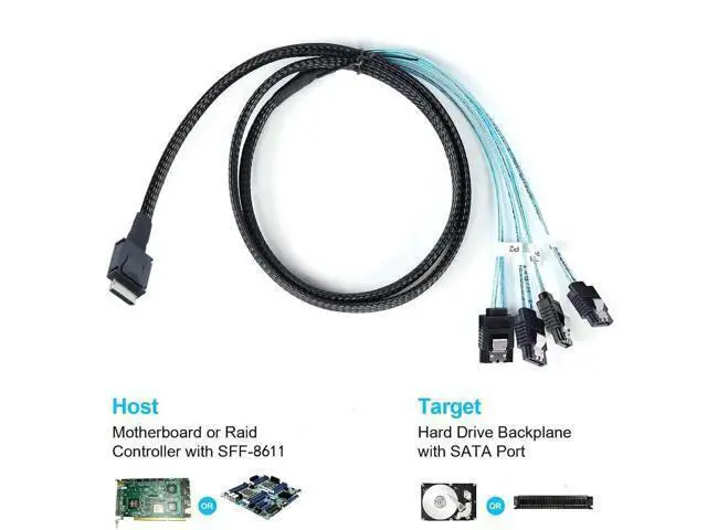 Alt view image 3 of 4 - Vszerda Oculink PCI-Express SAS SFF-86114i to 4X SATA Server High-Speed Conversion Cable 100CM