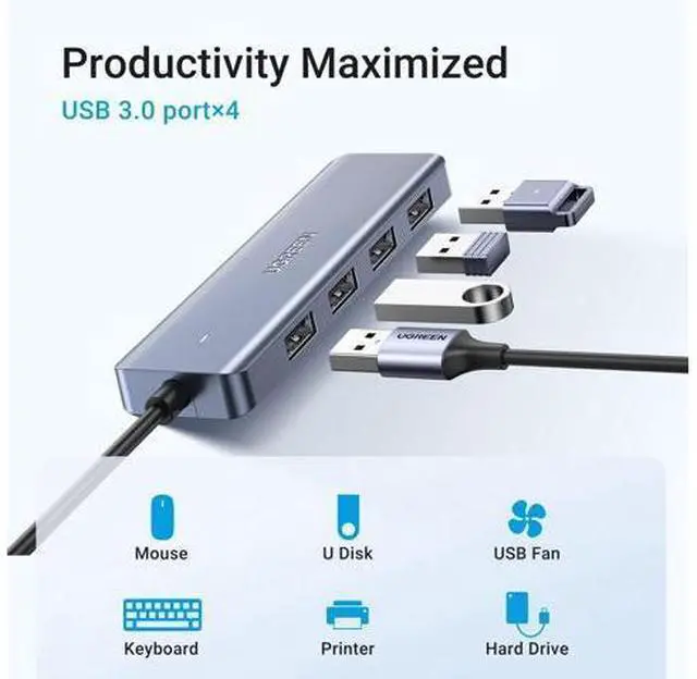 Alt view image 2 of 7 - UGREEN USB C to USB A Hub with 4 USB 3.0 for Laptop, MacBook Pro/Air, Mac mini M4, iMac, iPad Pro, Chromebook, Dell XPS, Galaxy S23, and More, 0.5FT