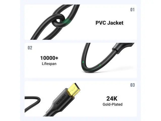 Alt view image 7 of 7 - UGREEN 10 FT USB 2.0 Cable - Mini B Compatible with Garmin Nuvi GPS, Dash Cam, Camera, PS3 Controller, Hard Drive, GoPro Hero 3+, PDA