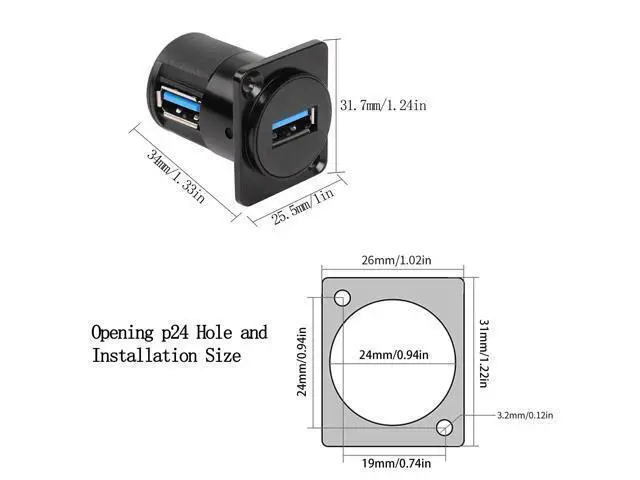Alt view image 7 of 7 - Vszerda USB 3.0 Panel-Mount Connector Socket Female to Female 90 Degree Right Angle Coupler High-Speed 5Gbps Data Transmission D-Type Extension Interface Adapter